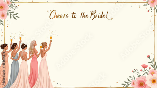 Bridal Shower Celebration with Bridesmaids – Elegant Wedding Party Illustration

