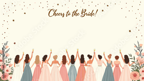 Bridal Shower Celebration with Bridesmaids – Elegant Wedding Party Illustration

