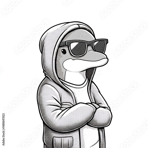 Dolphin Rapping with Hoodie and Sunglasses