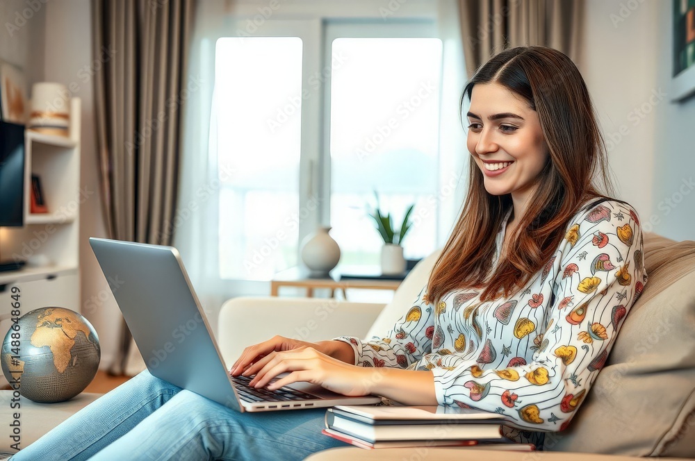 Young Woman Planning Vacation Online Young Woman Planning Vacation Online