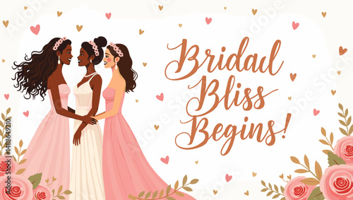 Bridal Shower Celebration with Bridesmaids – Elegant Wedding Party Illustration

