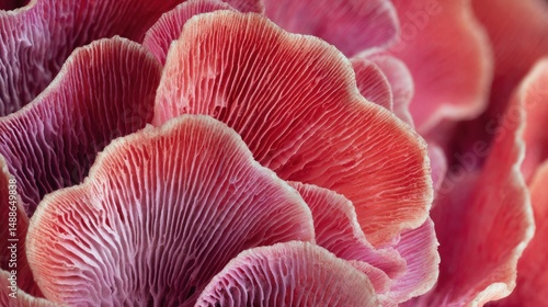 Close-up view of vibrant pink and red fungi