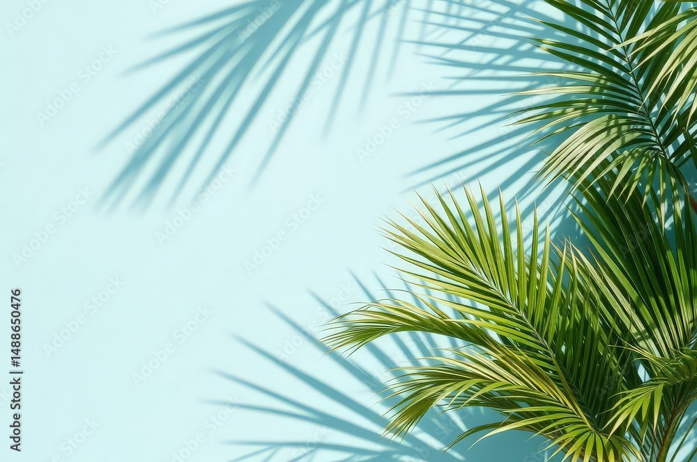 Fototapeta premium Mint Blue Tropical Leaf Shadow