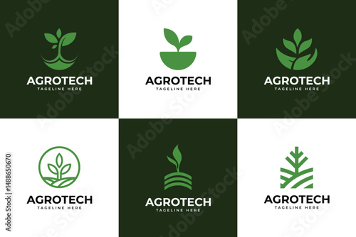 Set of AgroTech logo design, Agrotropical logo, Leaf on green logo,  Agriculture vector and farm concept