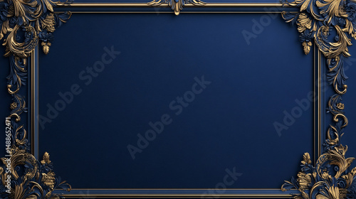 Elegant decorative gold frame on navy blue background, perfect for luxury cards, invitations, and festive designs.

