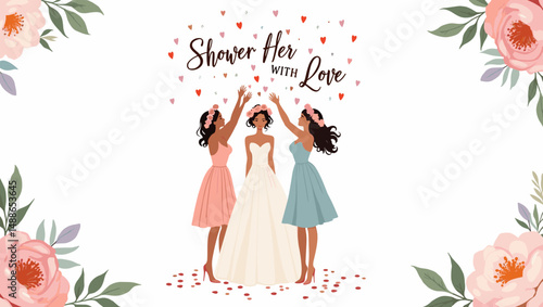 Bridal Shower Celebration with Bridesmaids – Elegant Wedding Party Illustration

