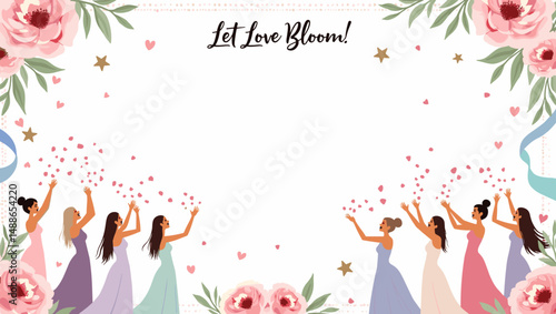 Bridal Shower Celebration with Bridesmaids – Elegant Wedding Party Illustration

