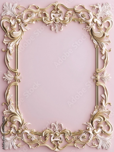 Luxurious pink background with 3D gold ornate borders and blank center for elegant card designs.

