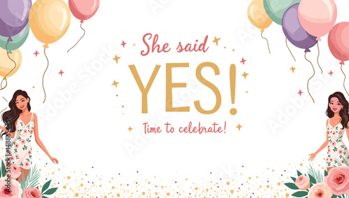 Bridal Shower Celebration with Bridesmaids – Elegant Wedding Party Illustration

