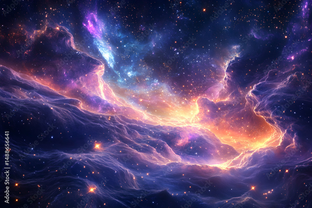 Obraz premium Vibrant Cosmic Landscape with Stars and Colorful Nebula Effects