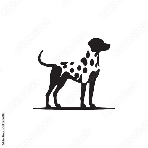 Striking Dalmatian Dog Silhouette Vector Art for Pet Lovers, Digital Clipart, Black and White Spotted Breed Illustration, Printable Dog Graphic for Crafts and Decor.
