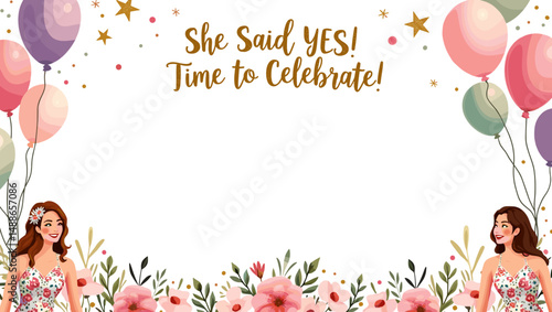 Bridal Shower Celebration with Bridesmaids – Elegant Wedding Party Illustration

