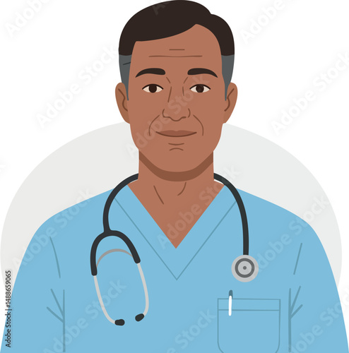 Male doctor wearing blue scrubs with stethoscope medical professional vector illustration 