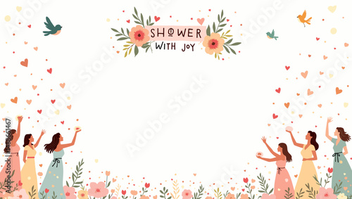 Bridal Shower Celebration with Bridesmaids – Elegant Wedding Party Illustration

