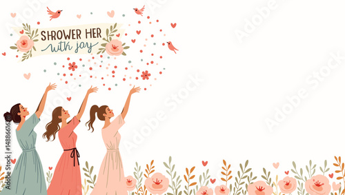 Bridal Shower Celebration with Bridesmaids – Elegant Wedding Party Illustration

