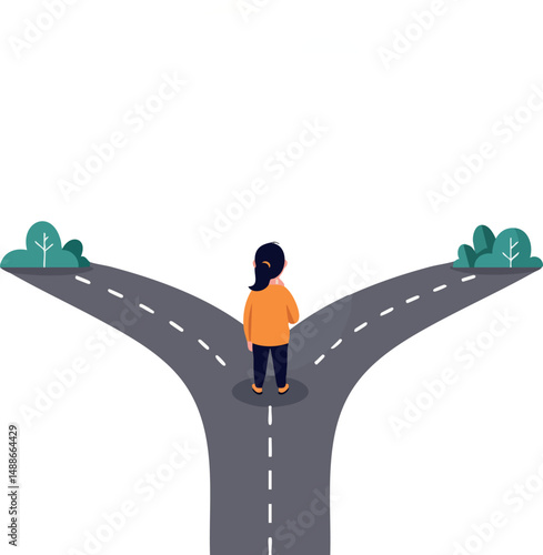 Person standing at fork road decision making concept vector illustration 