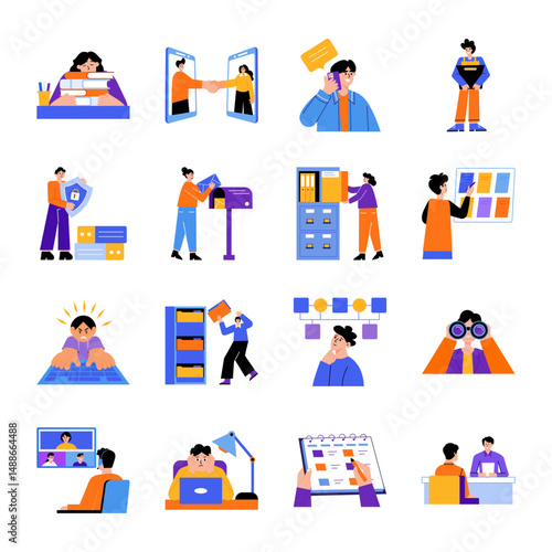 Set of Flat Style Work Characters Illustrations 

