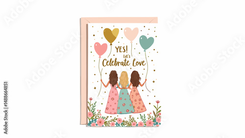 Bridal Shower Celebration with Bridesmaids – Elegant Wedding Party Illustration

