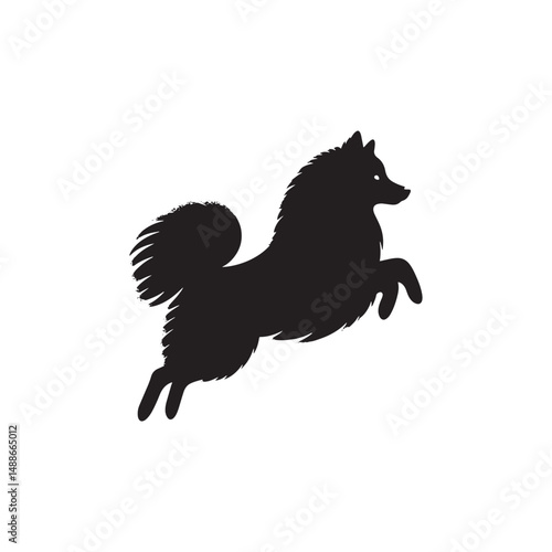 Elegant Finnish Spitz Dog Silhouette Vector Design Featuring the Distinct Foxlike Appearance, Pointed Ears, Curled Tail, and Proud Stance – Ideal for Prints, Logos, Stickers, and Pet Art.
