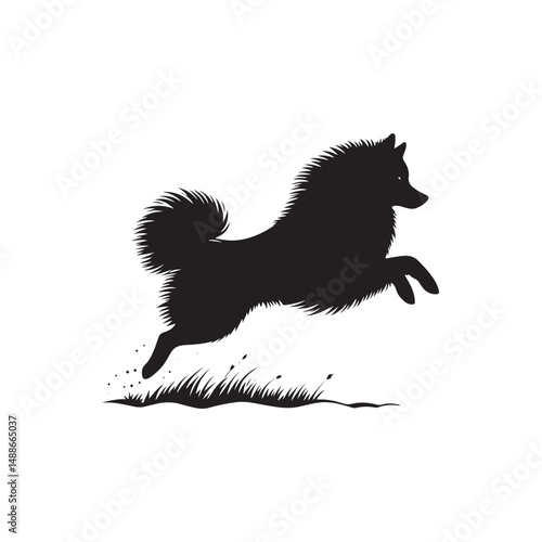 Elegant Finnish Spitz Dog Silhouette Vector Design Featuring the Distinct Foxlike Appearance, Pointed Ears, Curled Tail, and Proud Stance – Ideal for Prints, Logos, Stickers, and Pet Art.
