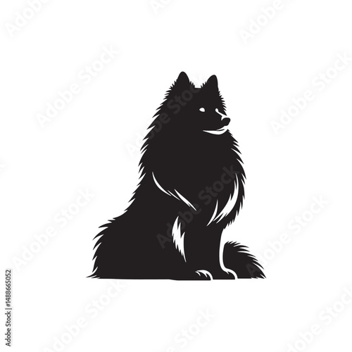 Elegant Finnish Spitz Dog Silhouette Vector Design Featuring the Distinct Foxlike Appearance, Pointed Ears, Curled Tail, and Proud Stance – Ideal for Prints, Logos, Stickers, and Pet Art.
