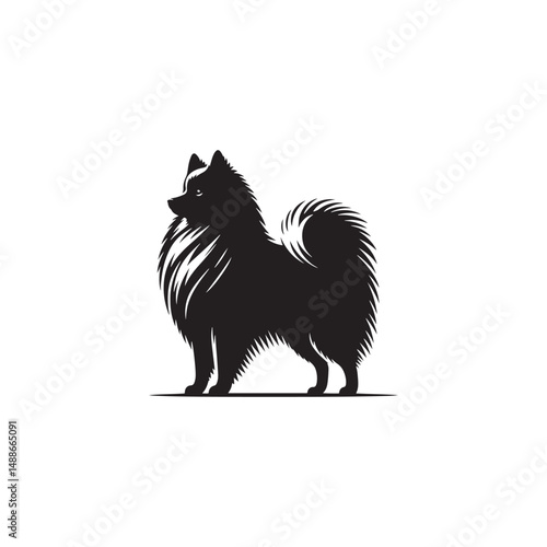 Elegant Finnish Spitz Dog Silhouette Vector Design Featuring the Distinct Foxlike Appearance, Pointed Ears, Curled Tail, and Proud Stance – Ideal for Prints, Logos, Stickers, and Pet Art.
