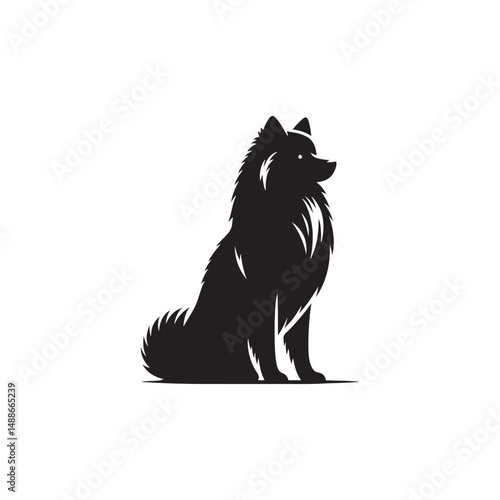 Elegant Finnish Spitz Dog Silhouette Vector Design Featuring the Distinct Foxlike Appearance, Pointed Ears, Curled Tail, and Proud Stance – Ideal for Prints, Logos, Stickers, and Pet Art.
