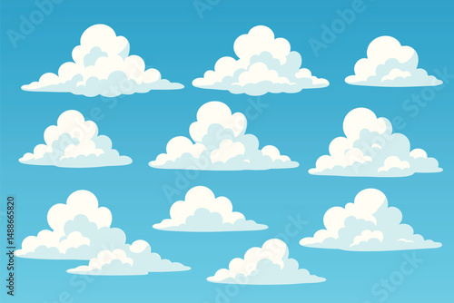 Collection of cartoon clouds on blue sky