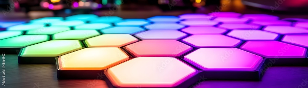 Obraz premium Colorful hexagonal lights in a patterned design.