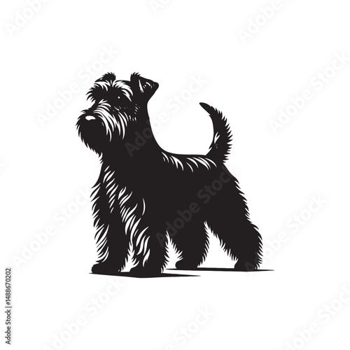Glen of Imaal Terrier dog silhouette, sturdy and compact Irish breed vector, rugged terrier outline, loyal and brave canine profile, traditional hunting dog graphic, bold pet design.
