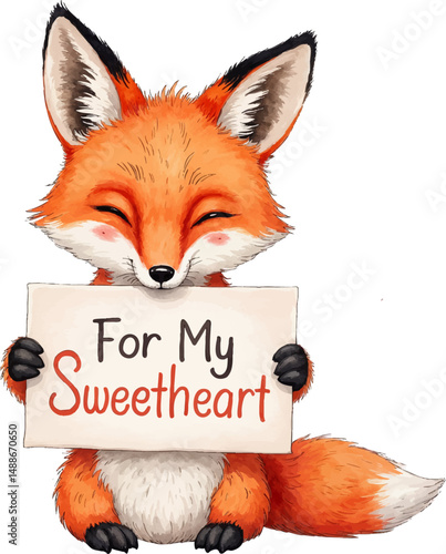 Charming fox illustration holding a heartfelt card expressing love for my sweetheart
