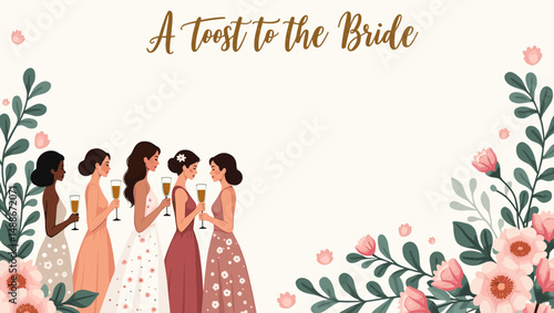 Bridal Shower Celebration with Bridesmaids – Elegant Wedding Party Illustration


