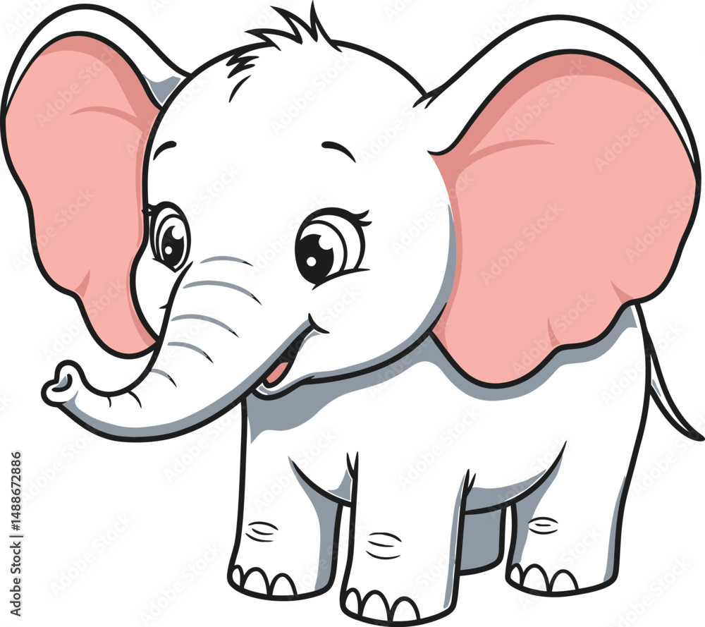 Naklejka premium Cute Baby Elephant Cartoon – Adorable Animal Character Illustration