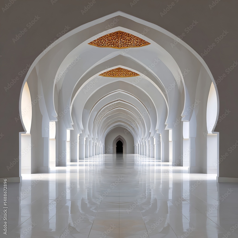 Fototapeta premium Mosque with Long Corridor and Elegant Arches