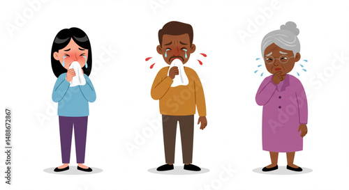 Cartoon Sick People Sneezing Flu Vector Illustration
