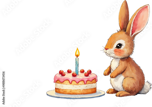 Celebrating a birthday with a bunny and a delightful cake surrounded by shining stars