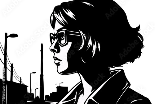 Silhouette of a woman with short stylish hair wearing glasses vector, silhouette, woman, girl, female, short hair, hairstyle, glasses, eyewear, style, stylish, portrait, face, head, shoulder, vector, 