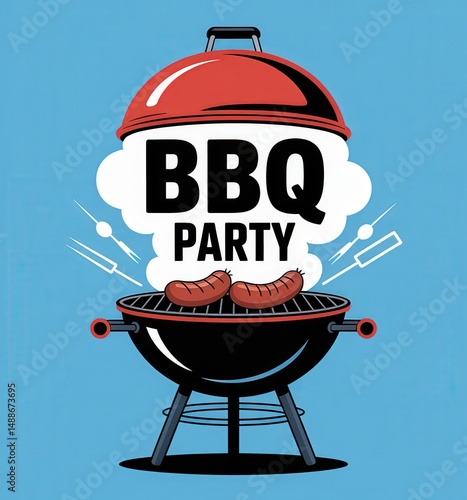 Graphic illustration of a BBQ party with a grill.