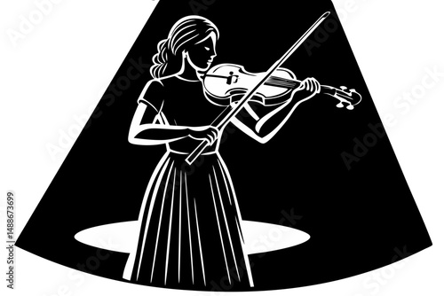 Silhouette vector illustration of a beautiful woman playing the violin gracefully, silhouette, vector, woman, violin, musical instrument, music, musician, player, orchestra, concert, performance, clas