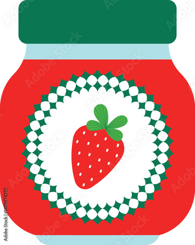 Jar of strawberry jam. Isolated vector illustration.