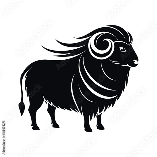 Musk Ox Silhouette Standing Against Wind  