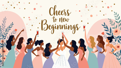 Bridal Shower Celebration with Bridesmaids – Elegant Wedding Party Illustration


