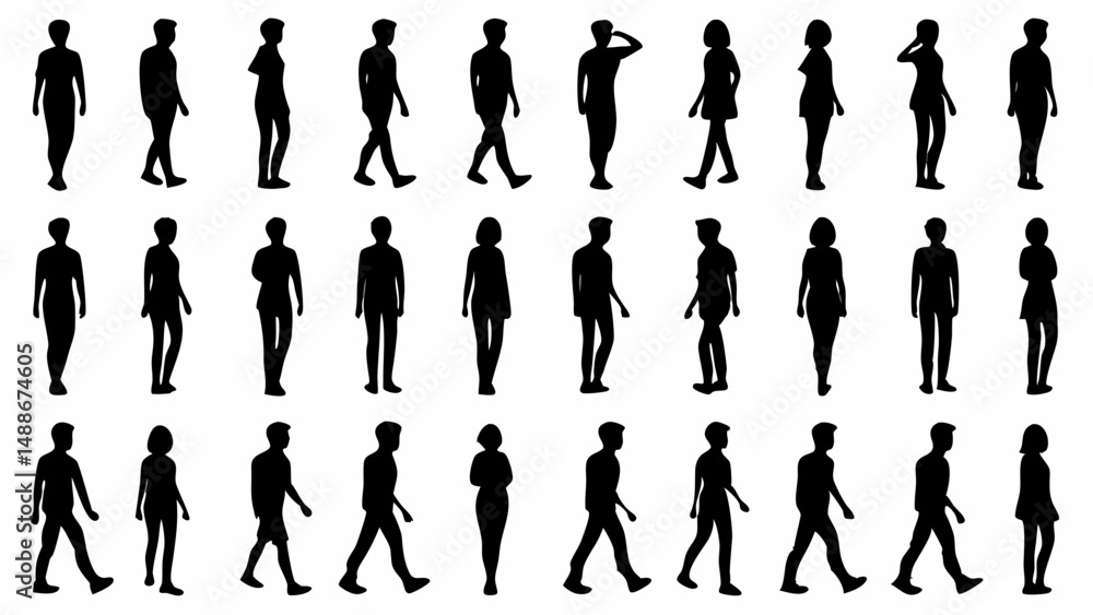 Diverse People Walking Silhouettes for Design or Animation Diverse People Walking Silhouettes for Design or Animation