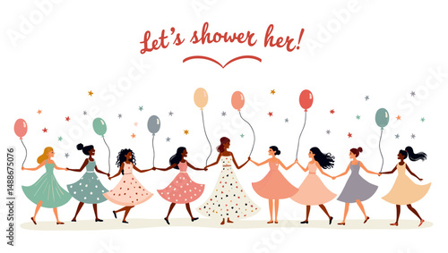 Bridal Shower Celebration with Bridesmaids – Elegant Wedding Party Illustration

