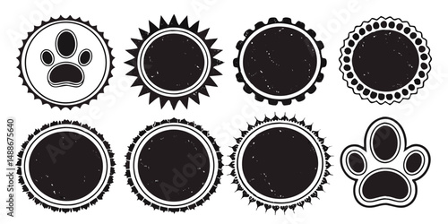 Vintage-style blank circular badges with paw prints