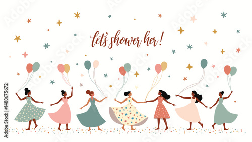 Bridal Shower Celebration with Bridesmaids – Elegant Wedding Party Illustration

