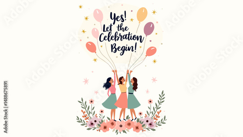 Bridal Shower Celebration with Bridesmaids – Elegant Wedding Party Illustration

