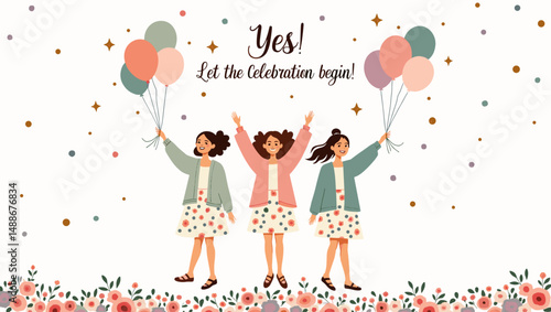 Bridal Shower Celebration with Bridesmaids – Elegant Wedding Party Illustration

