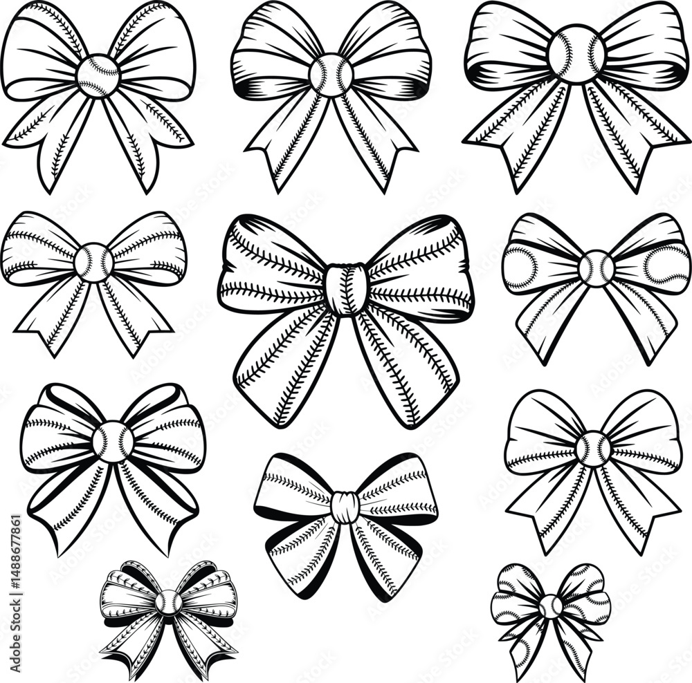 Fototapeta premium Retro Softball coquette Bow, baseball