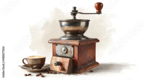 Vintage coffee grinder and cup (1)